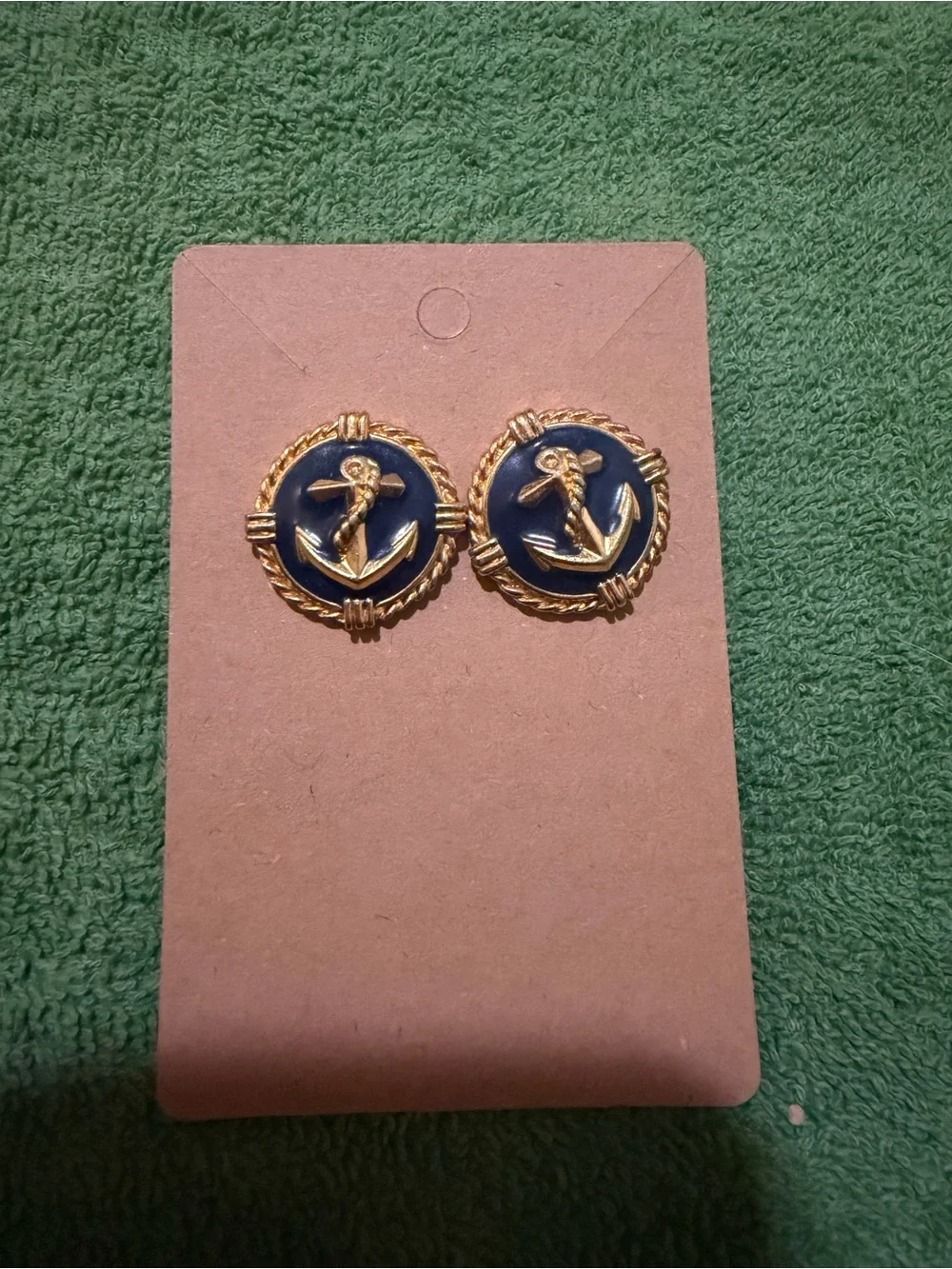 Gold Anchor Navy Button Cufflinks - Classic Nautical Style